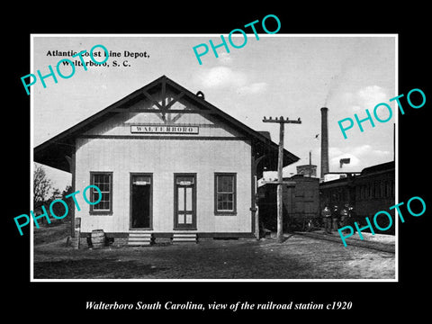 OLD LARGE HISTORIC PHOTO OF WALTERBORO SOUTH CAROLINA, THE RAILROAD DEPOT c1920