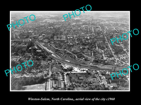 OLD LARGE HISTORIC PHOTO OF WINTON SALEM NORTH CAROLINA, CITY AERIAL VIEW c1960