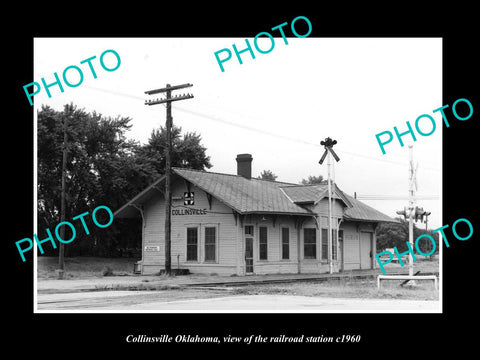 OLD LARGE HISTORIC PHOTO OF COLLINSVILLE OKLAHOMA, THE RAILROAD STATION c1960