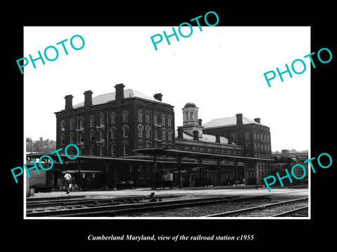 OLD LARGE HISTORIC PHOTO OF CUMBERLAND MARYLAND, THE RAILROAD STATION c1955