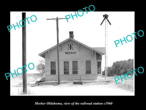 OLD LARGE HISTORIC PHOTO OF MEEKER OKLAHOMA, THE RAILROAD DEPOT STATION c1960