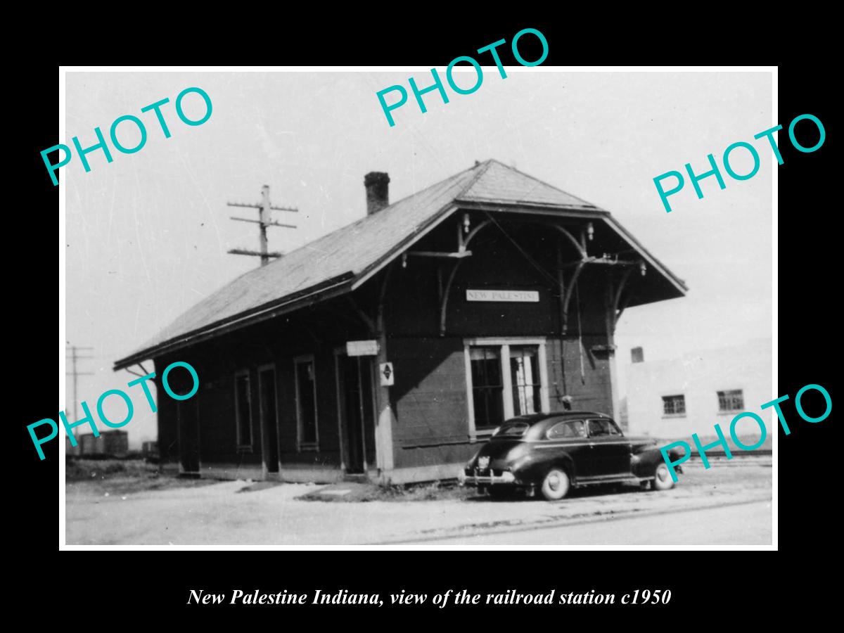 OLD LARGE HISTORIC PHOTO OF NEW PALESTINE INDIANA, THE RAILROAD STATION c1950