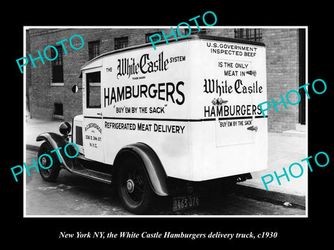 OLD LARGE HISTORIC PHOTO OF NEW YORK NY, THE WHITE CASTLE HAMBURGER TRUCK c1930