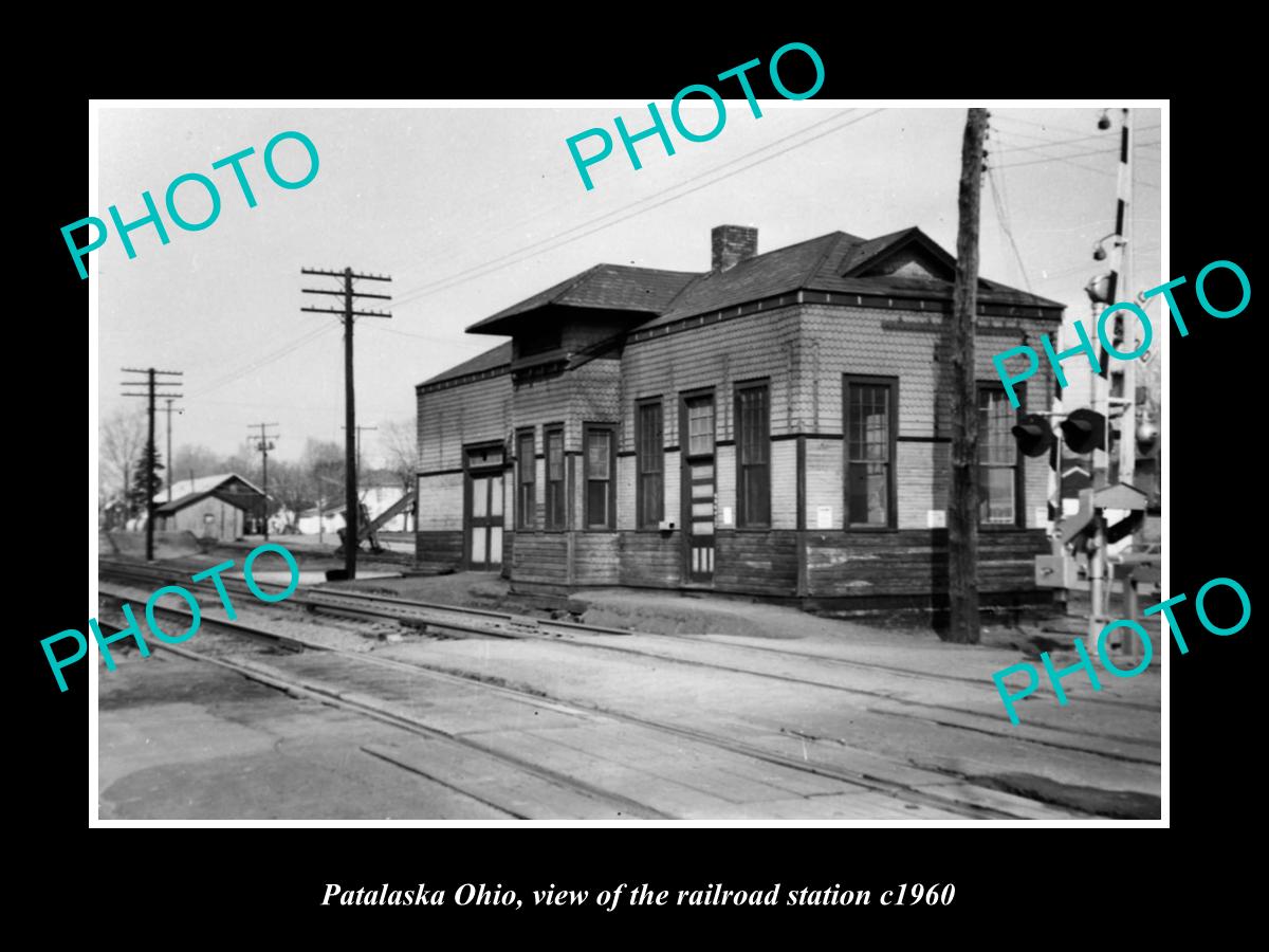 OLD LARGE HISTORIC PHOTO OF PATALASKA OHIO, THE RAILROAD DEPOT STATION c1960