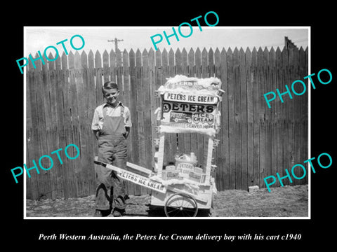 OLD LARGE HISTORIC PHOTO OF PERTH WESTERN AUSTRALIA, PETERS ICE CREAM CART c1940