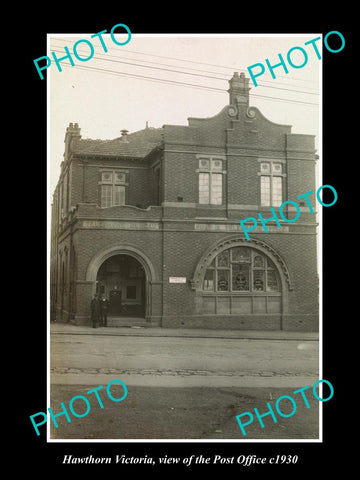 OLD LARGE HISTORIC PHOTO OF HAWTHORN VICTORIA, VIEW OF THE POST OFFICE c1930