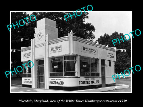 OLD LARGE HISTORIC PHOTO OF RIVERSIDE MARYLAND, THE WHITE TOWER HAMBURGERS c1930