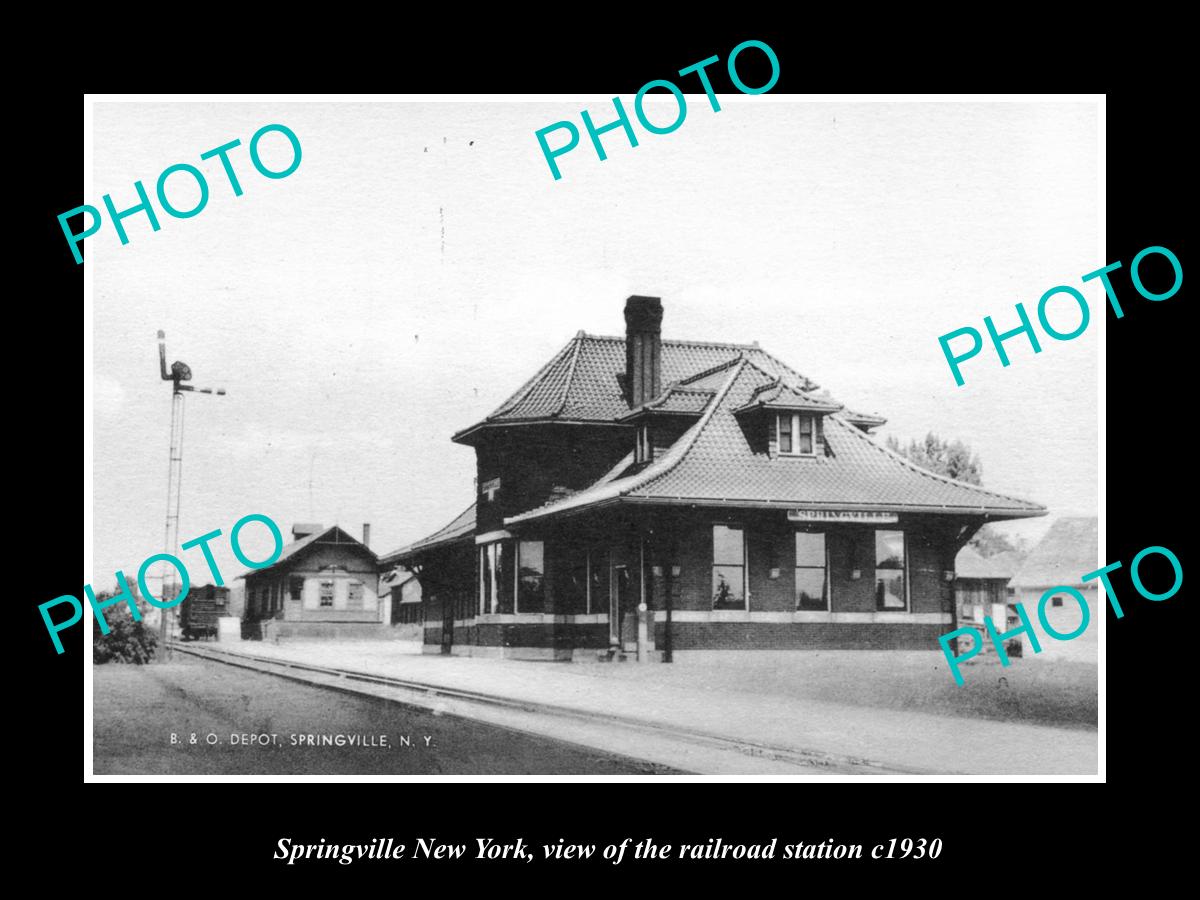 OLD LARGE HISTORIC PHOTO OF SPRINGVILLE NEW YORK, THE RAILROAD STATION c1930