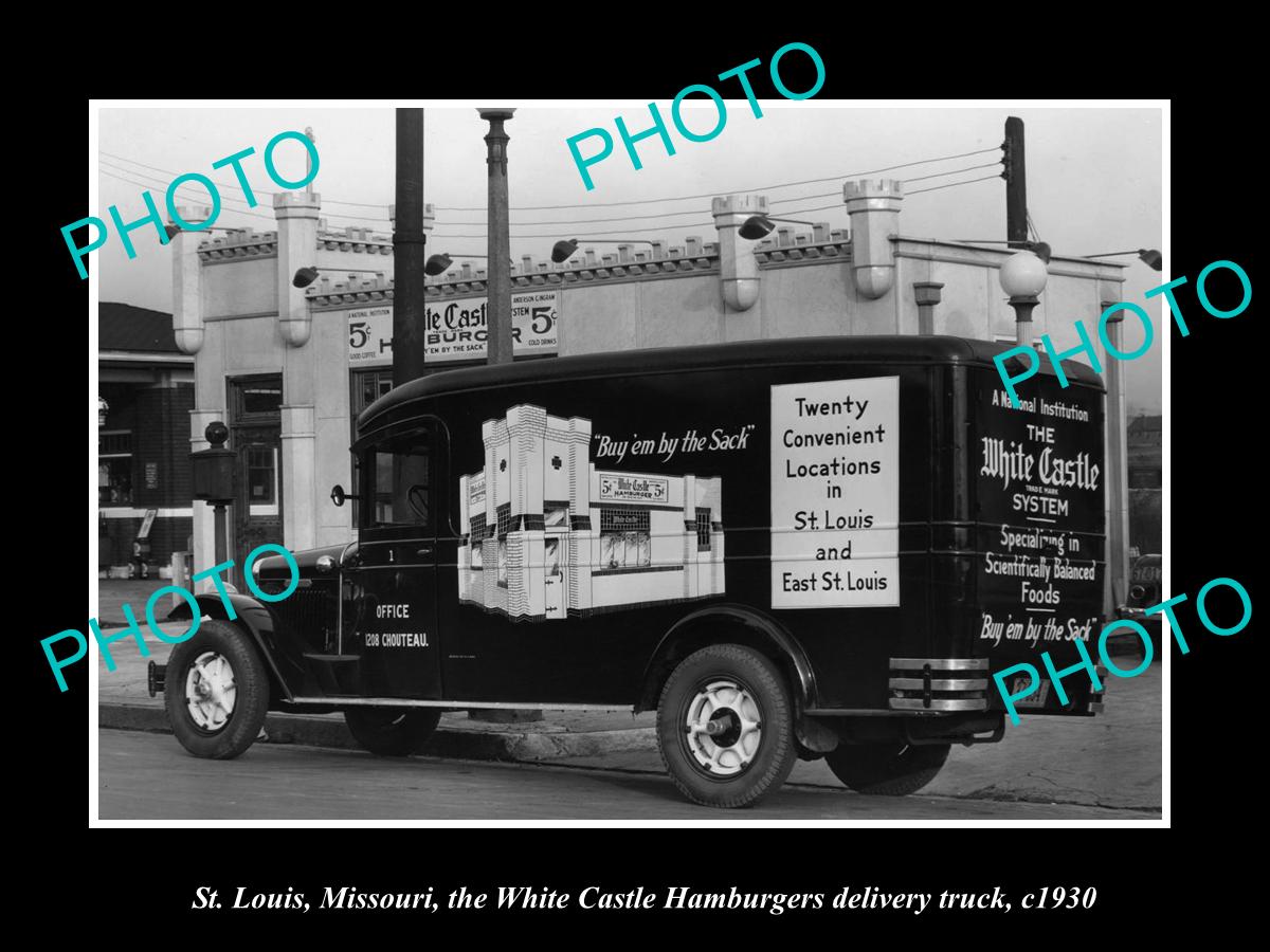 OLD HISTORIC PHOTO OF ST LOUIS MISSOURI, THE WHITE CASTLE HAMBURGERS TRUCK c1930