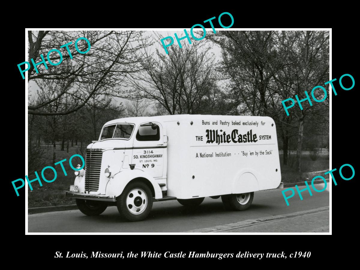 OLD HISTORIC PHOTO OF ST LOUIS MISSOURI, THE WHITE CASTLE HAMBURGERS TRUCK c1940