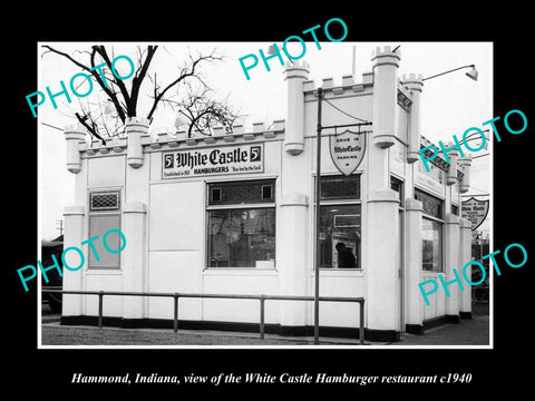 OLD LARGE HISTORIC PHOTO OF HAMMOND INDIANA, WHITE CASTLE HAMBURGER STORE c1940