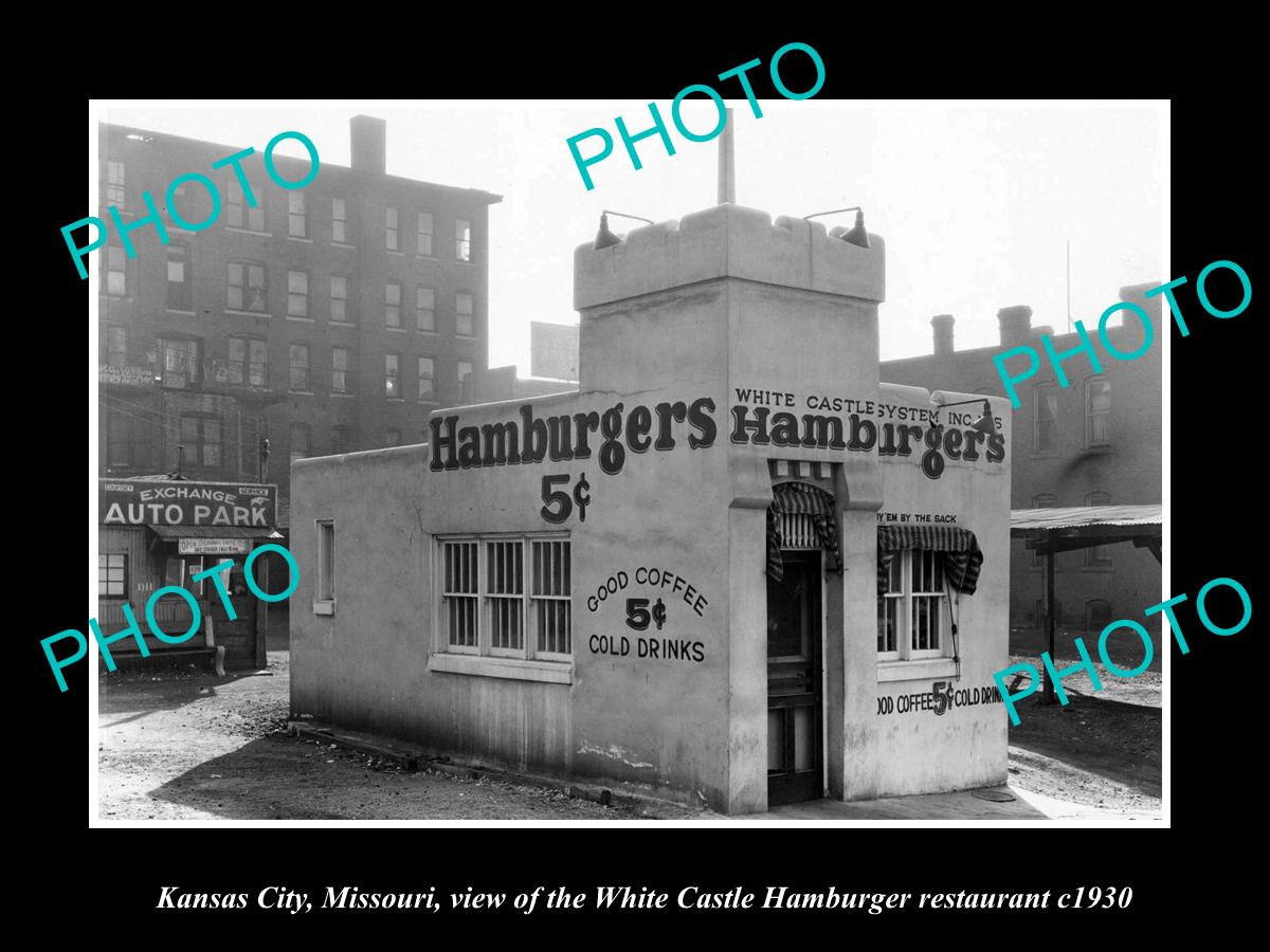 OLD HISTORIC PHOTO OF KANSAS CITY MISSOURI, WHITE CASTLE HAMBURGER STORE c1930