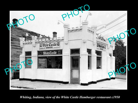 OLD LARGE HISTORIC PHOTO OF WHITING INDIANA, WHITE CASTLE HAMBURGER STORE c1950