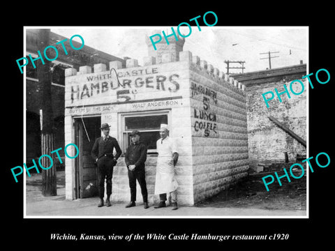 OLD LARGE HISTORIC PHOTO OF WICHITA KANSAS, WHITE CASTLE HAMBURGER STORE c1920