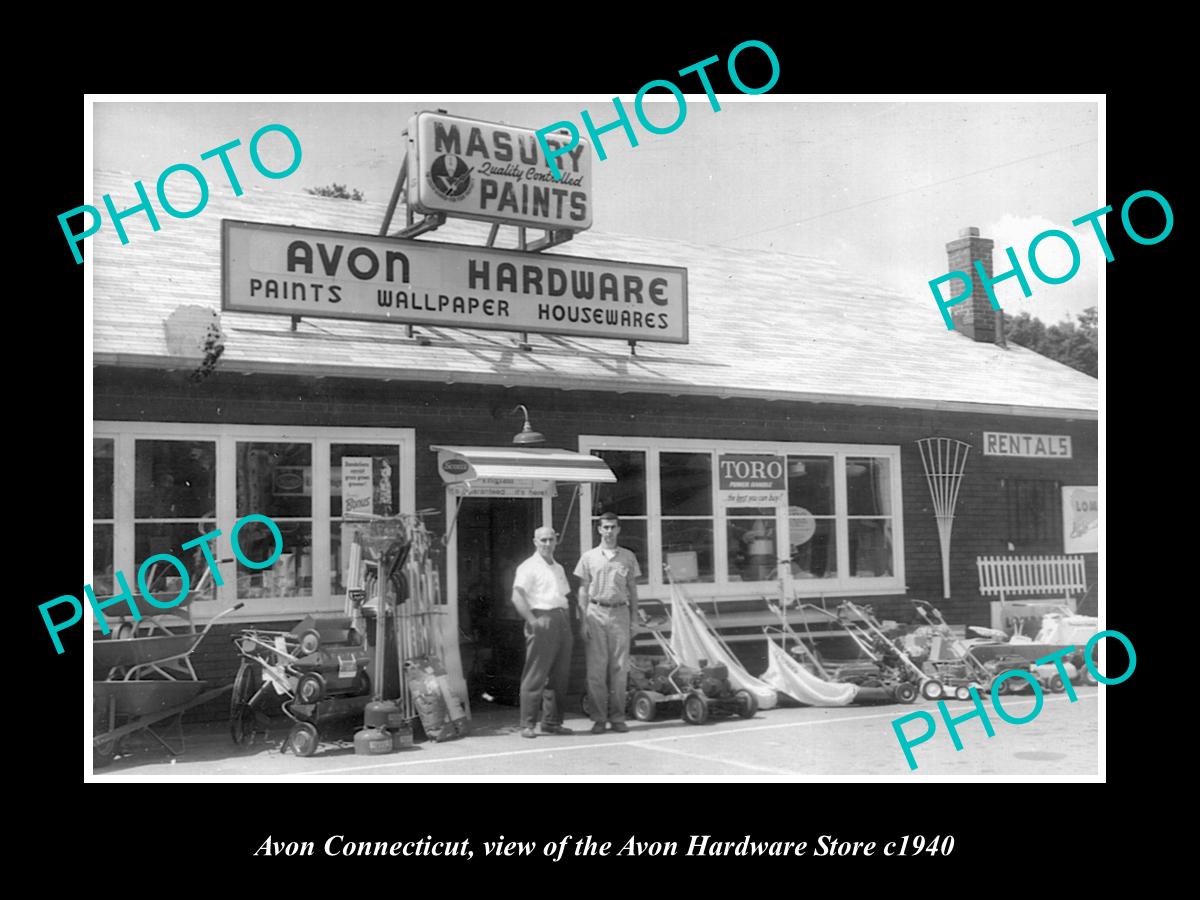 OLD LARGE HISTORIC PHOTO OF AVON CONNECTICUT, THE HARDWARE STORE c1940