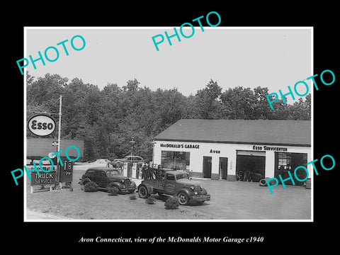 OLD LARGE HISTORIC PHOTO OF AVON CONNECTICUT, THE McDONALDS MOTOR GARAGE c1940