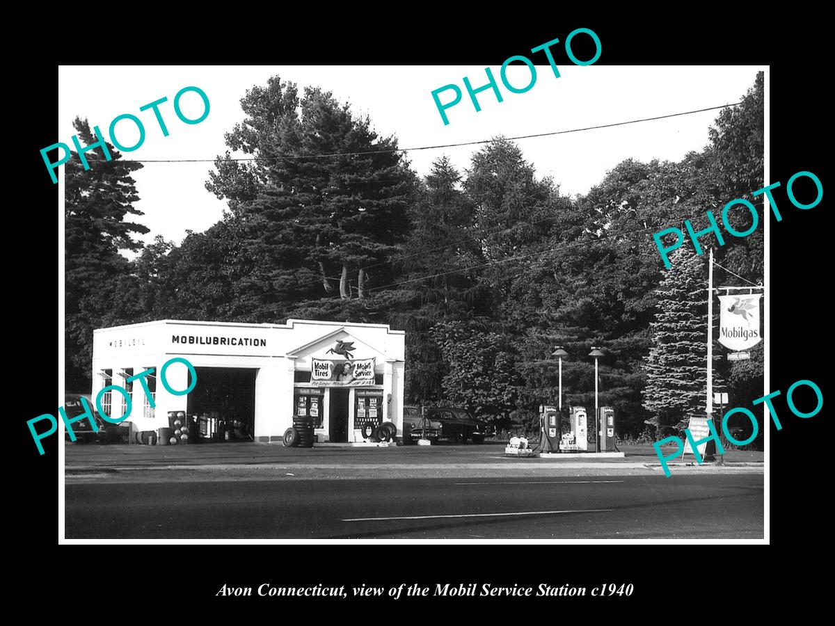 OLD LARGE HISTORIC PHOTO OF AVON CONNECTICUT, THE MOBIL SERVICE STATION c1940