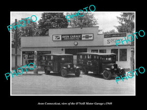 OLD LARGE HISTORIC PHOTO OF AVON CONNECTICUT, THE O'NEILL MOTOR GARAGE c1940