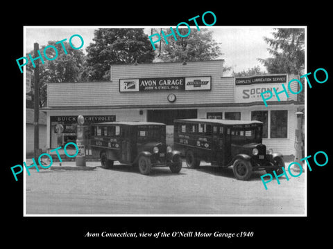 OLD LARGE HISTORIC PHOTO OF AVON CONNECTICUT, THE O'NEILL MOTOR GARAGE c1940