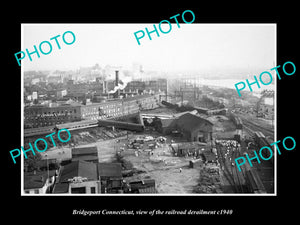 OLD LARGE HISTORIC PHOTO OF BRIDGEPORT CONNECTICUT, THE RAILROAD CRASH c1940