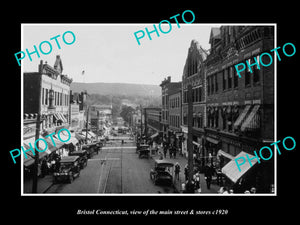 OLD LARGE HISTORIC PHOTO OF BRISTOL CONNECTICUT, THE MAIN STREET & STORES c1920