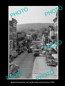 OLD LARGE HISTORIC PHOTO OF BRISTOL CONNECTICUT, THE MAIN STREET & STORES c1940