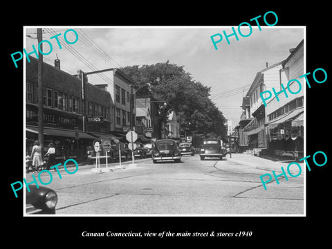 OLD LARGE HISTORIC PHOTO OF CANAAN CONNECTICUT, THE MAIN STREET & STORES c1940