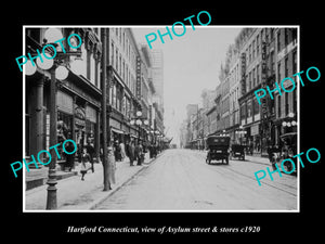 OLD LARGE HISTORIC PHOTO OF HARTFORD CONNECTICUT, VIEW ASYLUM ST & STORES c1920