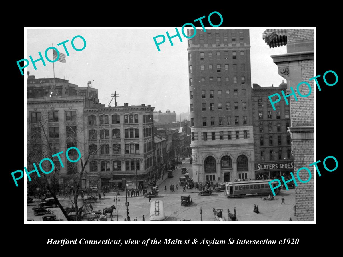 OLD LARGE HISTORIC PHOTO OF HARTFORD CONNECTICUT, THE MAIN St & ASYLUM ST c1920