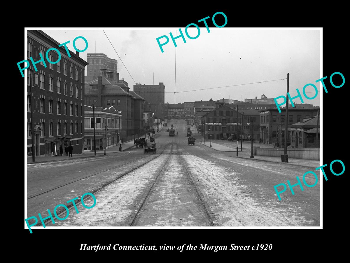 OLD LARGE HISTORIC PHOTO OF HARTFORD CONNECTICUT, VIEW OF MORGAN STREET c1920