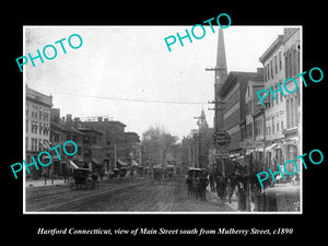 OLD LARGE HISTORIC PHOTO OF HARTFORD CONNECTICUT, VIEW OF MAIN ST & STORES c1890