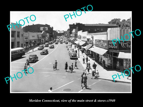 OLD LARGE HISTORIC PHOTO OF MERIDEN CONNECTICUT, THE MAIN St & STORES c1940 2