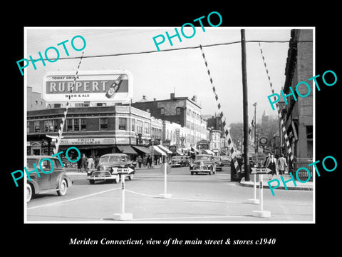 OLD LARGE HISTORIC PHOTO OF MERIDEN CONNECTICUT, THE MAIN St & STORES c1940 3