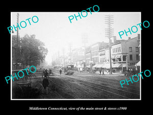 OLD LARGE HISTORIC PHOTO OF MIDDLETOWN CONNECTICUT, THE MAIN St & STORES c1900