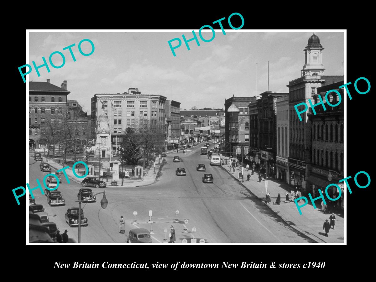 OLD LARGE HISTORIC PHOTO OF NEW BRITAIN CONNECTICUT, DOWNTOWN & STORES c1940