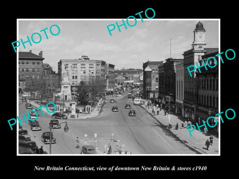 OLD LARGE HISTORIC PHOTO OF NEW BRITAIN CONNECTICUT, DOWNTOWN & STORES c1940