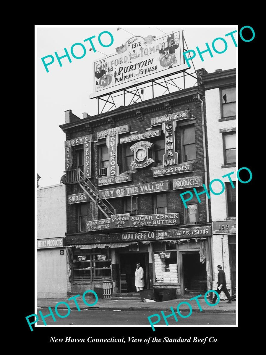 OLD LARGE HISTORIC PHOTO OF NEW HAVEN CONNECTICUT, THE STANDARD BEEF Co c1960