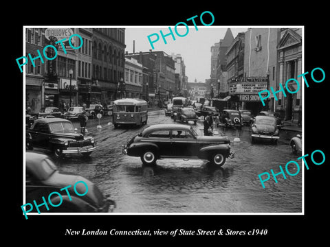 OLD LARGE HISTORIC PHOTO OF NEW LONDON CONNECTICUT, STATE STREET & STORES c1940