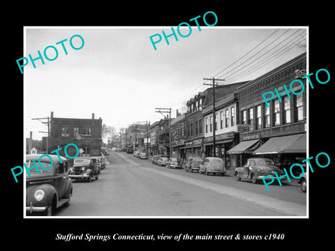 OLD LARGE HISTORIC PHOTO OF STAFFORD SPRINGS CONNECTICUT MAIN ST & STORES 1940 1