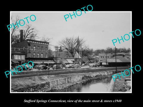 OLD LARGE HISTORIC PHOTO OF STAFFORD SPRINGS CONNECTICUT MAIN ST & STORES 1940 2