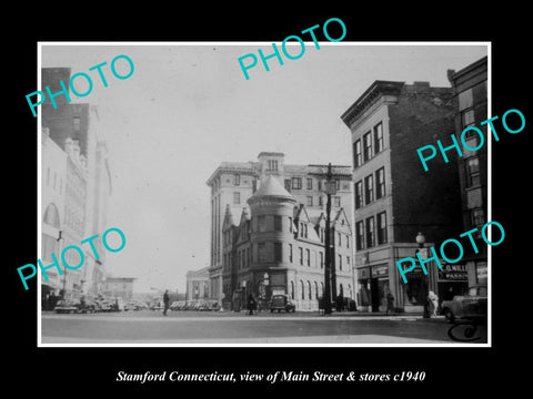 OLD LARGE HISTORIC PHOTO OF STAMFORD CONNECTICUT, THE MAIN ST & STORES c1940 1