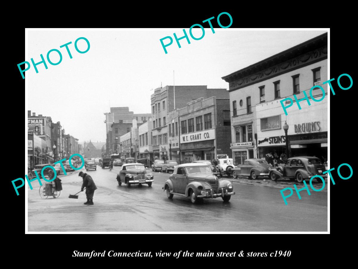 OLD LARGE HISTORIC PHOTO OF STAMFORD CONNECTICUT, THE MAIN ST & STORES c1940 2