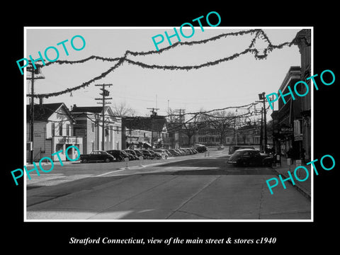 OLD LARGE HISTORIC PHOTO OF STRATFORD CONNECTICUT, THE MAIN ST & STORES c1940