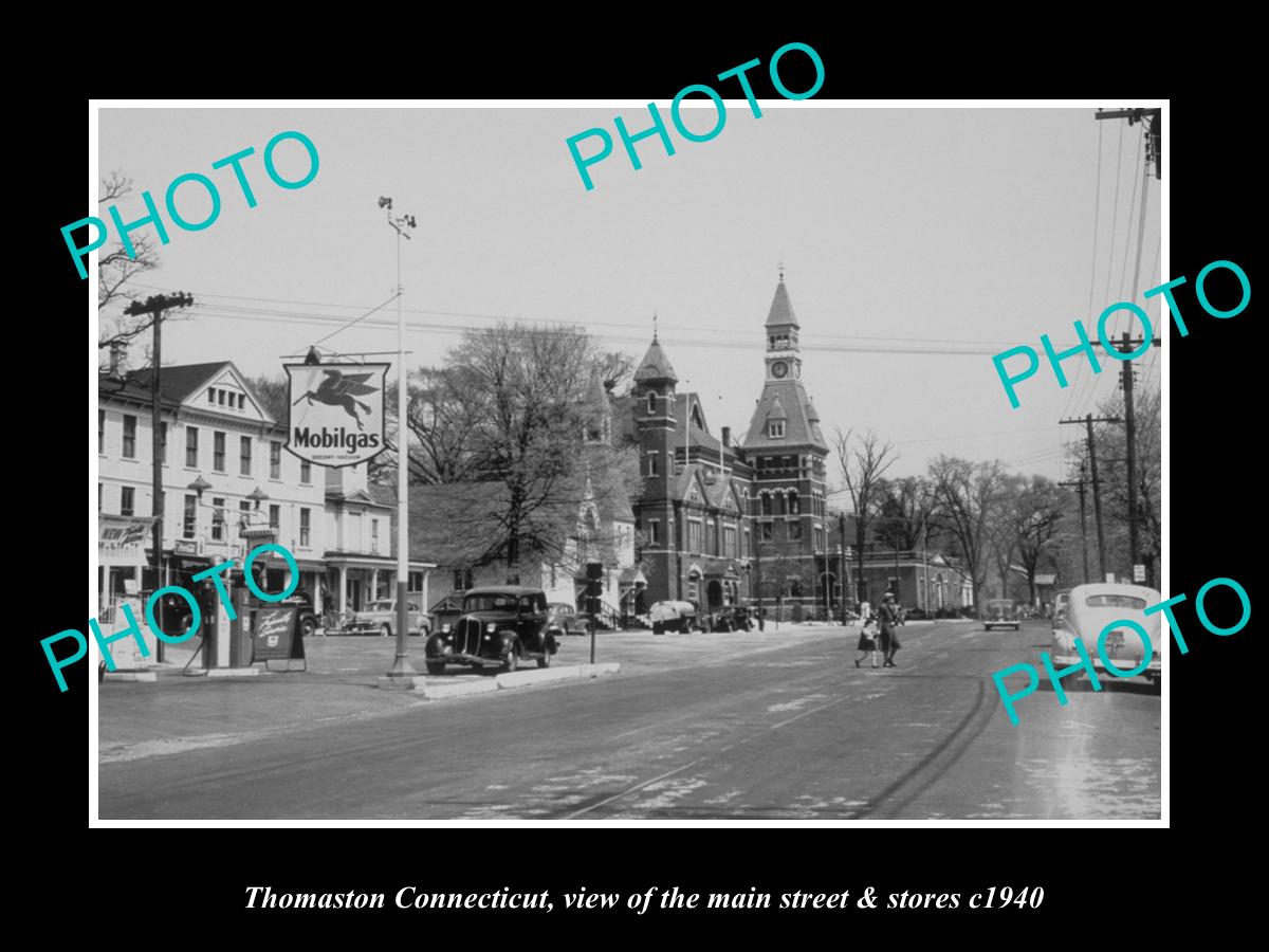 OLD LARGE HISTORIC PHOTO OF THOMASTON CONNECTICUT, THE MAIN ST & STORES c1940