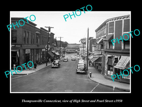 OLD LARGE HISTORIC PHOTO OF THOMPSONVILLE CONNECTICUT, HIGH & PEARL STREET c1950