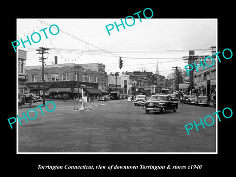 OLD LARGE HISTORIC PHOTO OF TORRINGTON CONNECTICUT, THE MAIN ST & STORES c1940 1