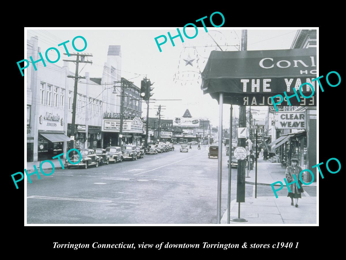 OLD LARGE HISTORIC PHOTO OF TORRINGTON CONNECTICUT, THE MAIN ST & STORES c1940 2