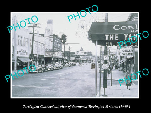 OLD LARGE HISTORIC PHOTO OF TORRINGTON CONNECTICUT, THE MAIN ST & STORES c1940 2