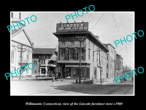 OLD LARGE HISTORIC PHOTO WILLIMANTIC CONNECTICUT, LINCOLN FURNITURE STORE c1900