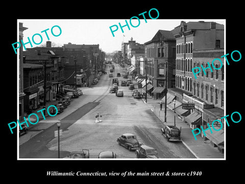 OLD LARGE HISTORIC PHOTO OF WILLIMANTIC CONNECTICUT, THE MAIN ST & STORES c1940